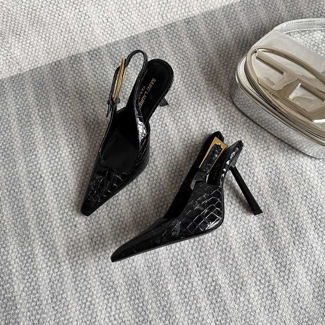 Saint Laurent Lee Slingback Pumps In Crocodile-embossed Leather   - DesignerGu