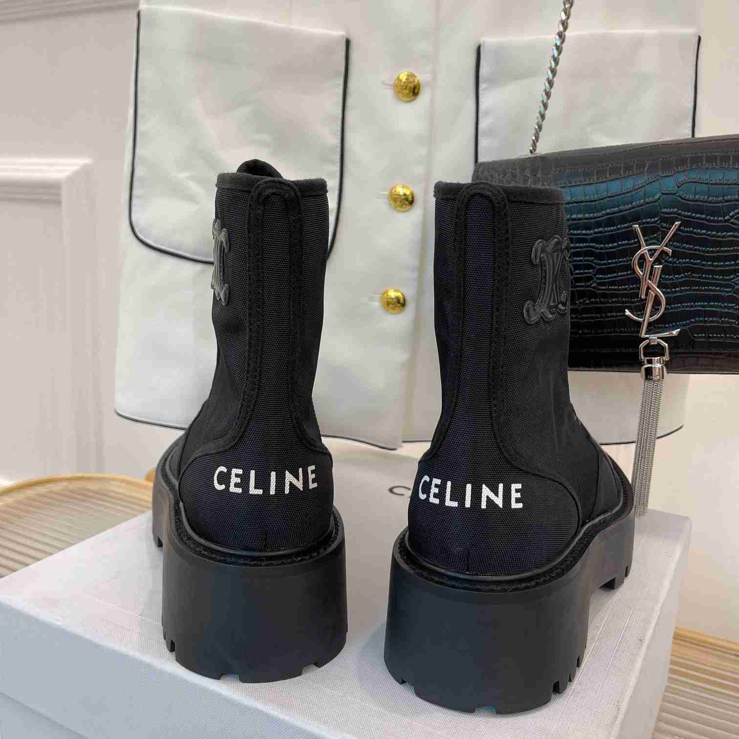 Celine Bulky Laced Up Boot In Nylon And Shiny Bull - DesignerGu