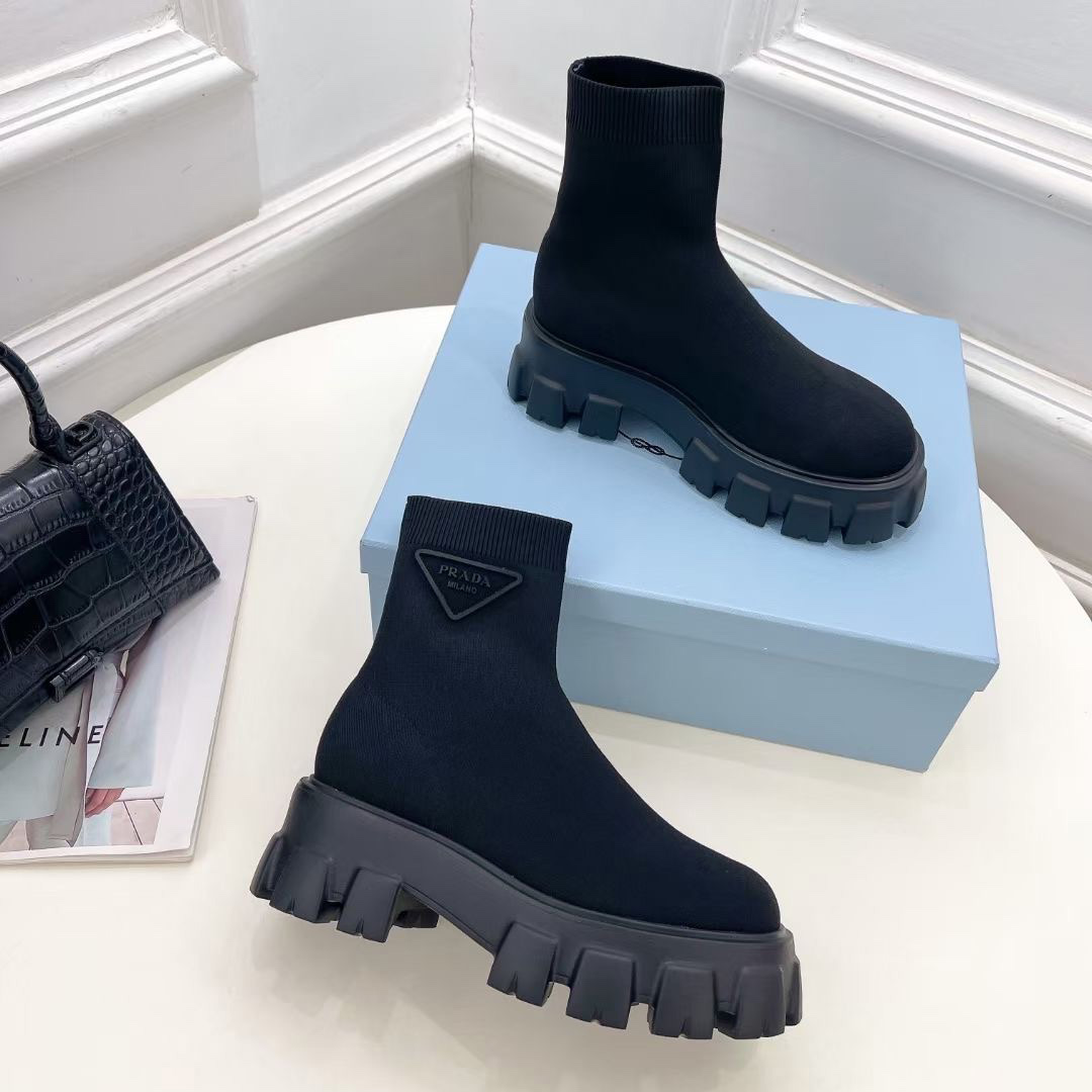 Prada Monolith Knit Booties - DesignerGu