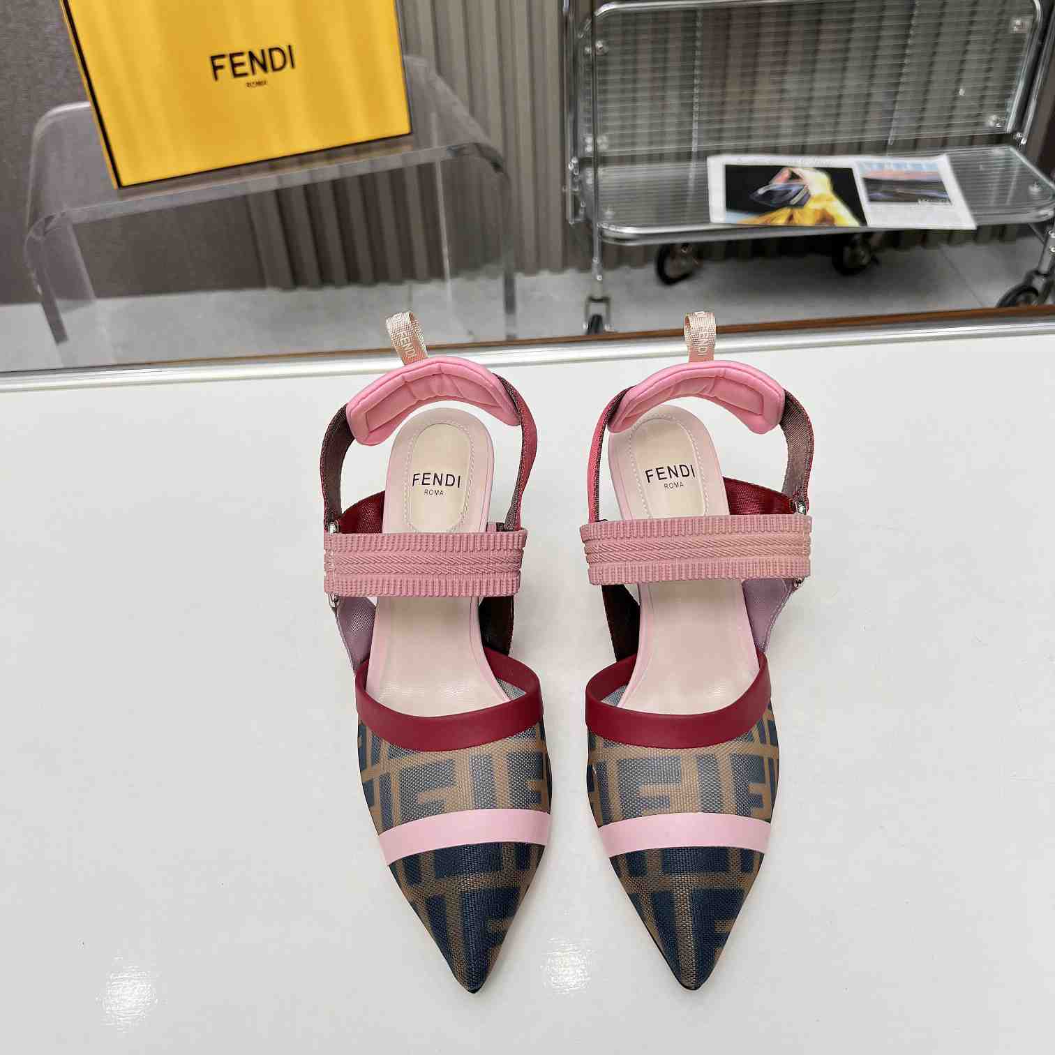 Fendi Colibrì Brown Mesh High-heeled Slingbacks - DesignerGu