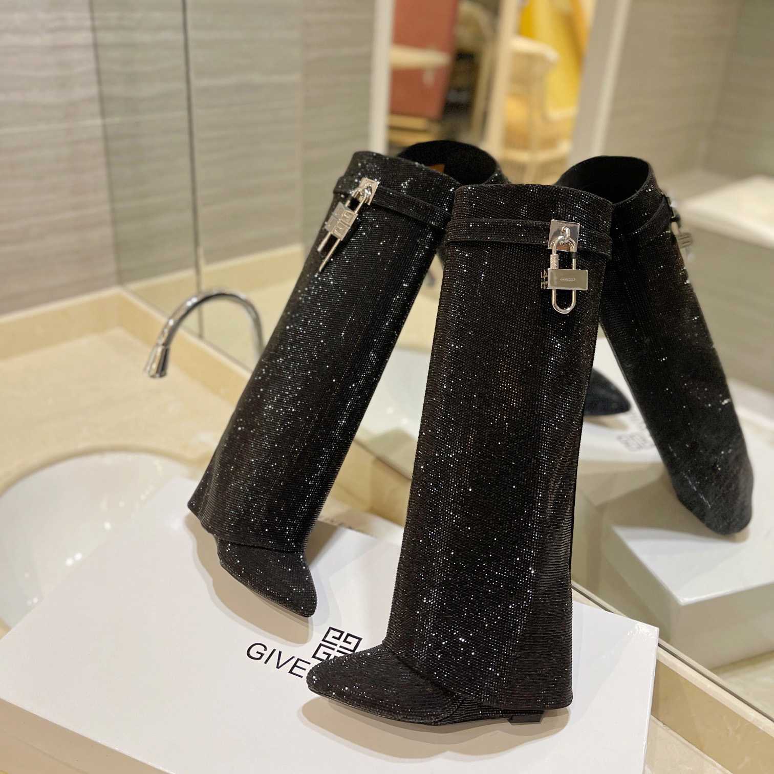 Givenchy Shark Lock Boots In Satin With Strass - DesignerGu