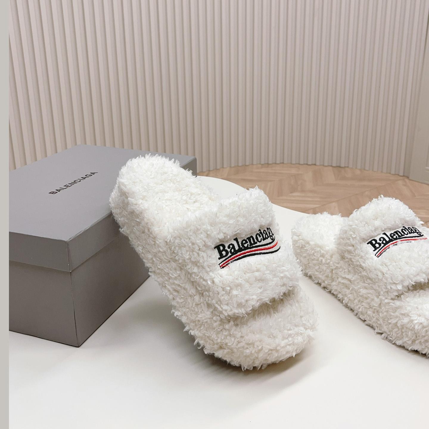 Balenciaga Furry Platform Sandal In White - DesignerGu