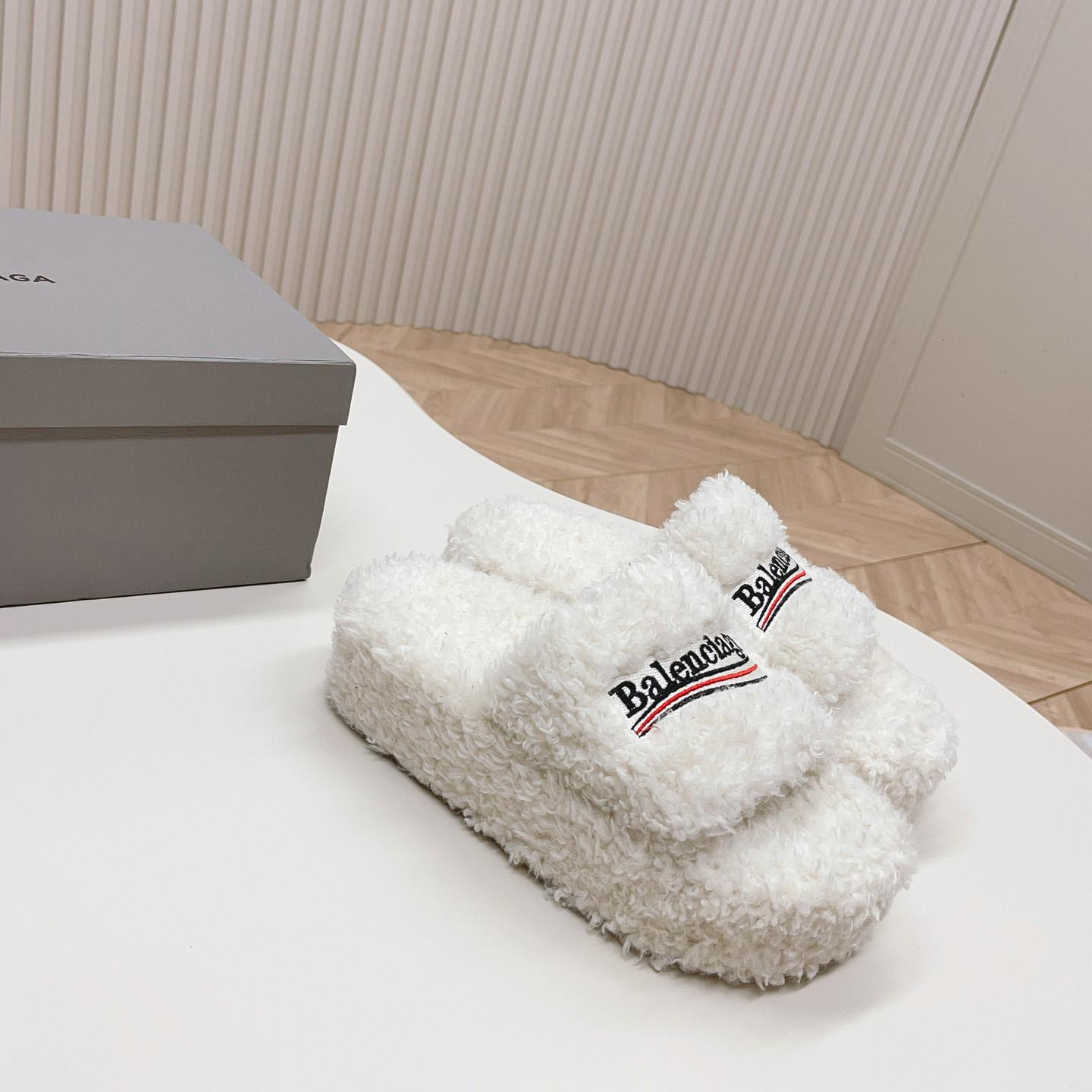 Balenciaga Furry Platform Sandal In White - DesignerGu