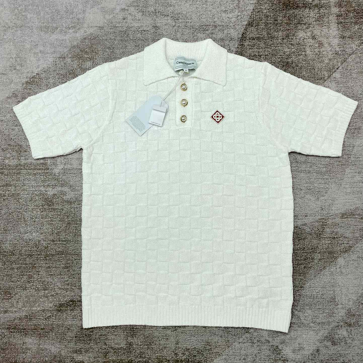 Casablanca Logo-embroidered Bouclé Polo Shirt - DesignerGu