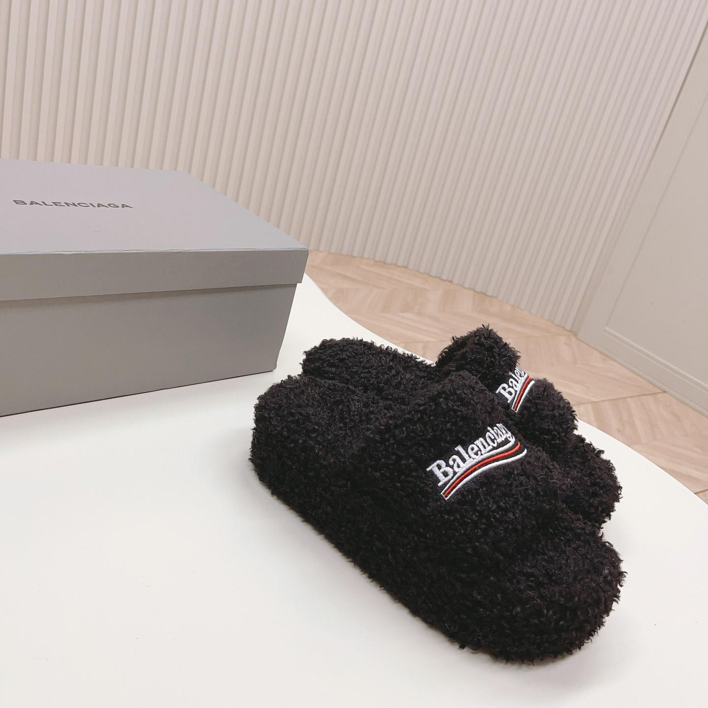 Balenciaga Furry Platform Sandal In Black - DesignerGu