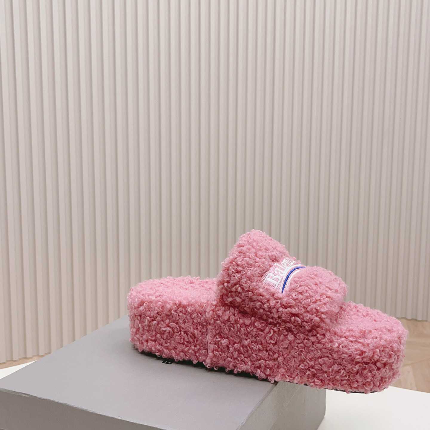 Balenciaga Furry Platform Sandal In Pink - DesignerGu