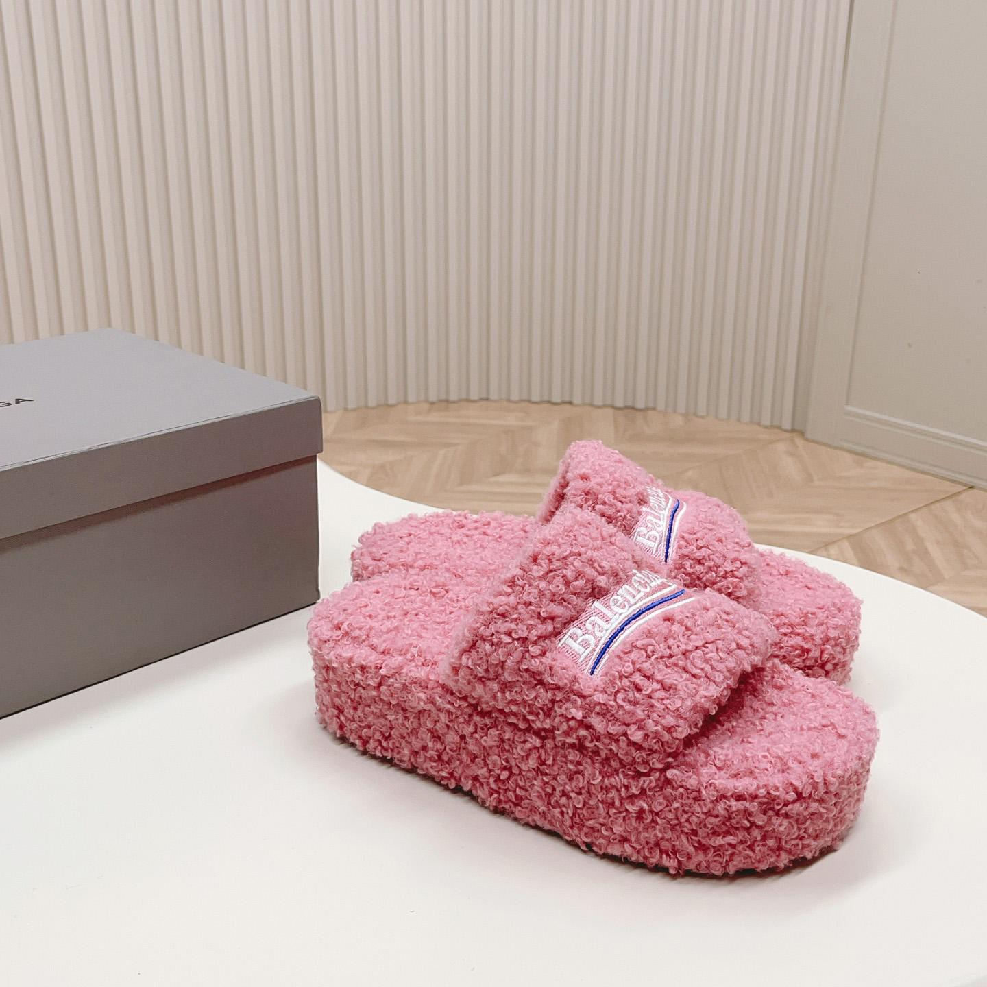 Balenciaga Furry Platform Sandal In Pink - DesignerGu