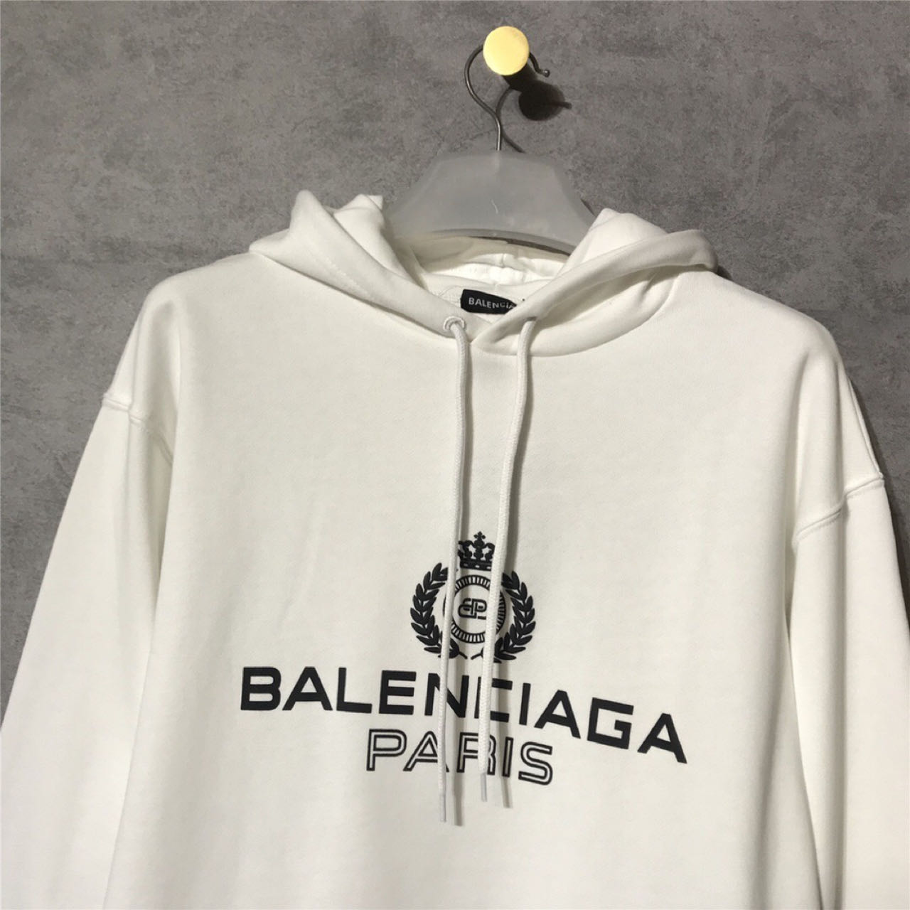 Balenciaga Men's Gray White Hooded Sweatshirt With Black Logo - DesignerGu