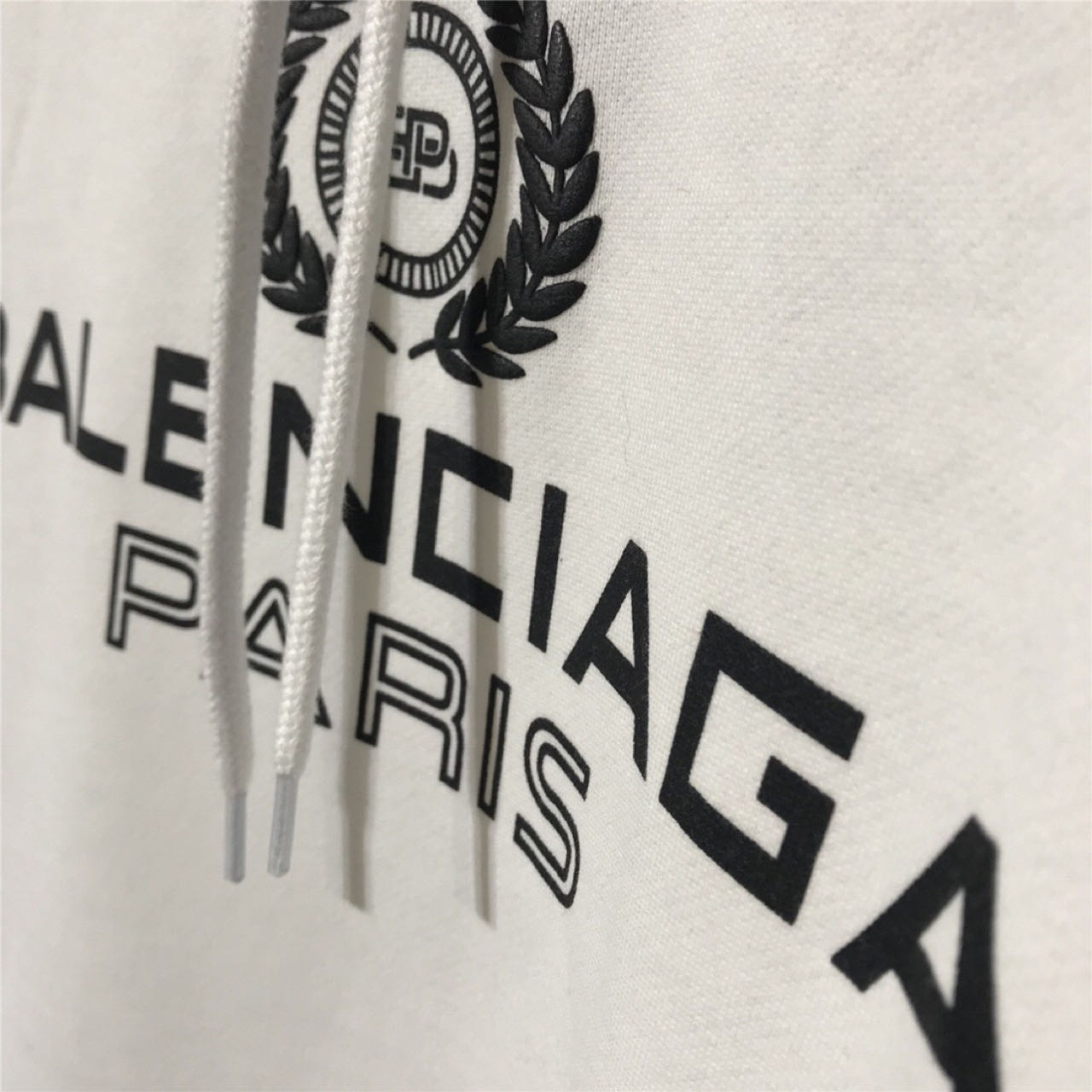Balenciaga Men's Gray White Hooded Sweatshirt With Black Logo - DesignerGu