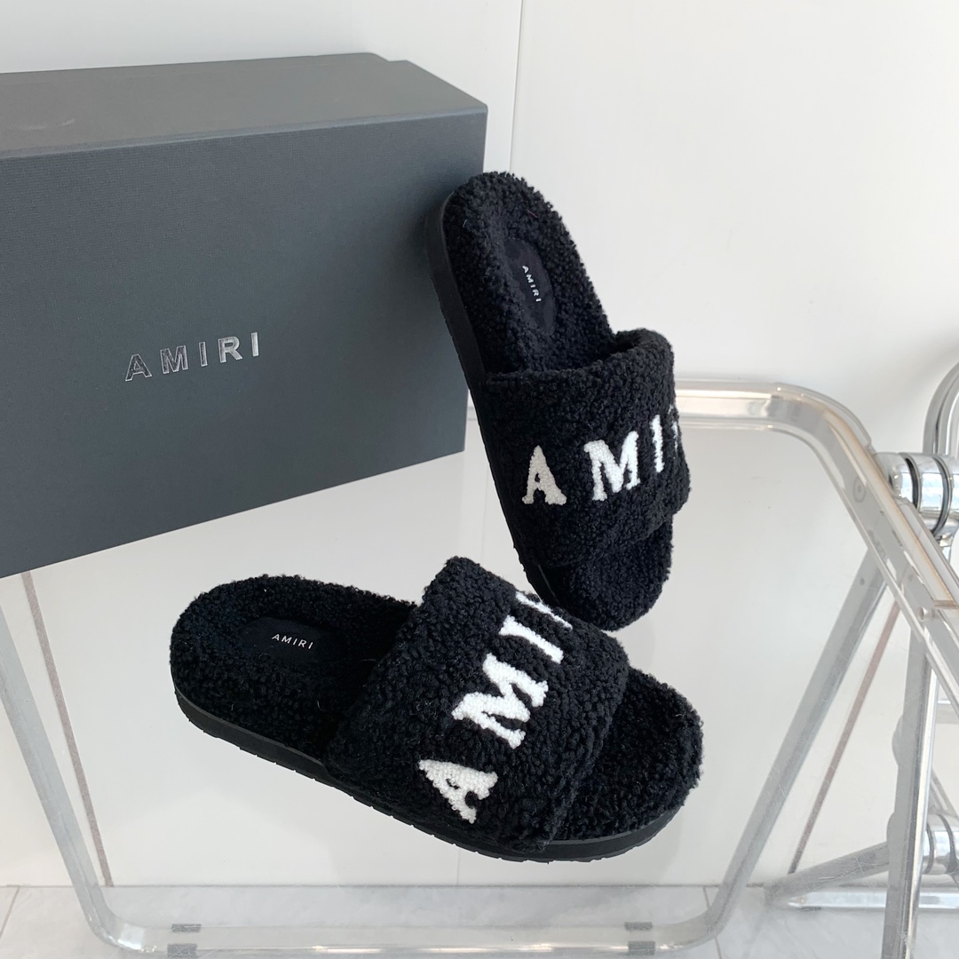 Amiri Logo-print Fleece Slippers - DesignerGu