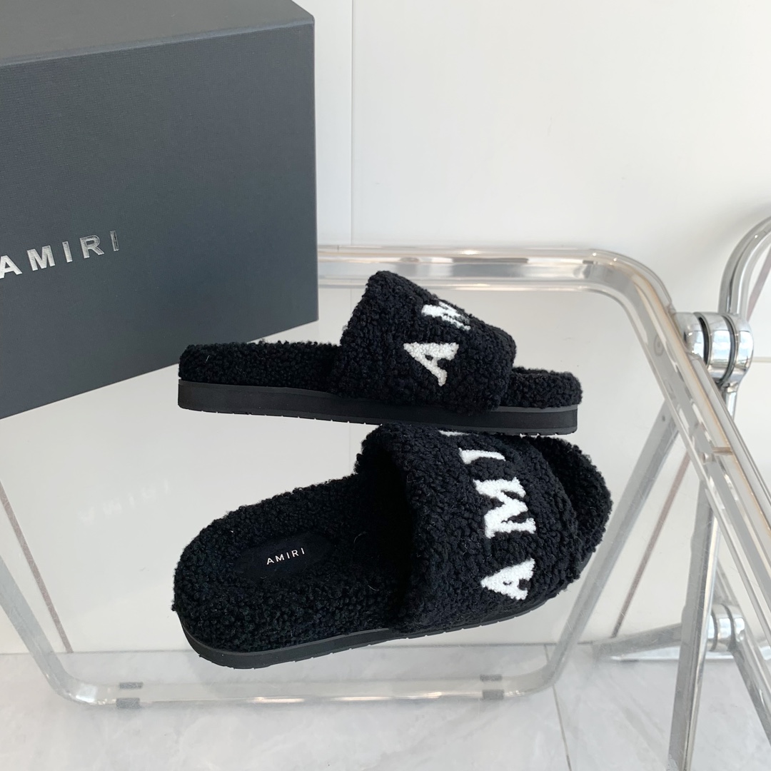 Amiri Logo-print Fleece Slippers - DesignerGu