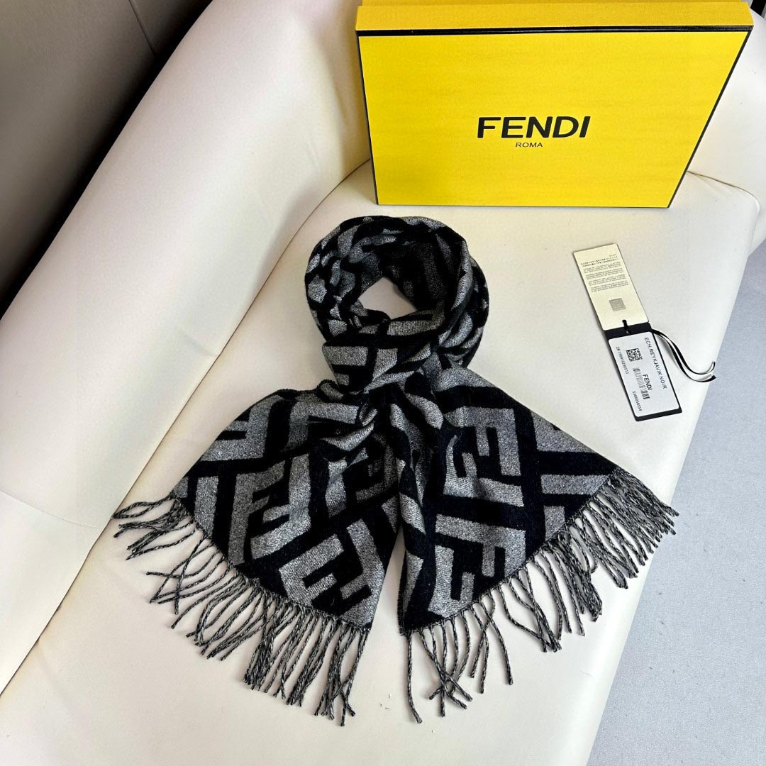 Fendi Black Cashmere Scarf - DesignerGu