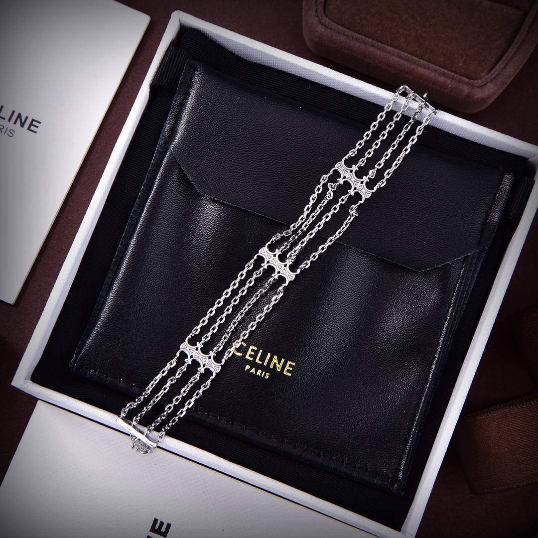 Celine Triomphe Multi Chain Bracelet In Brass With Rhodium Finish  - DesignerGu