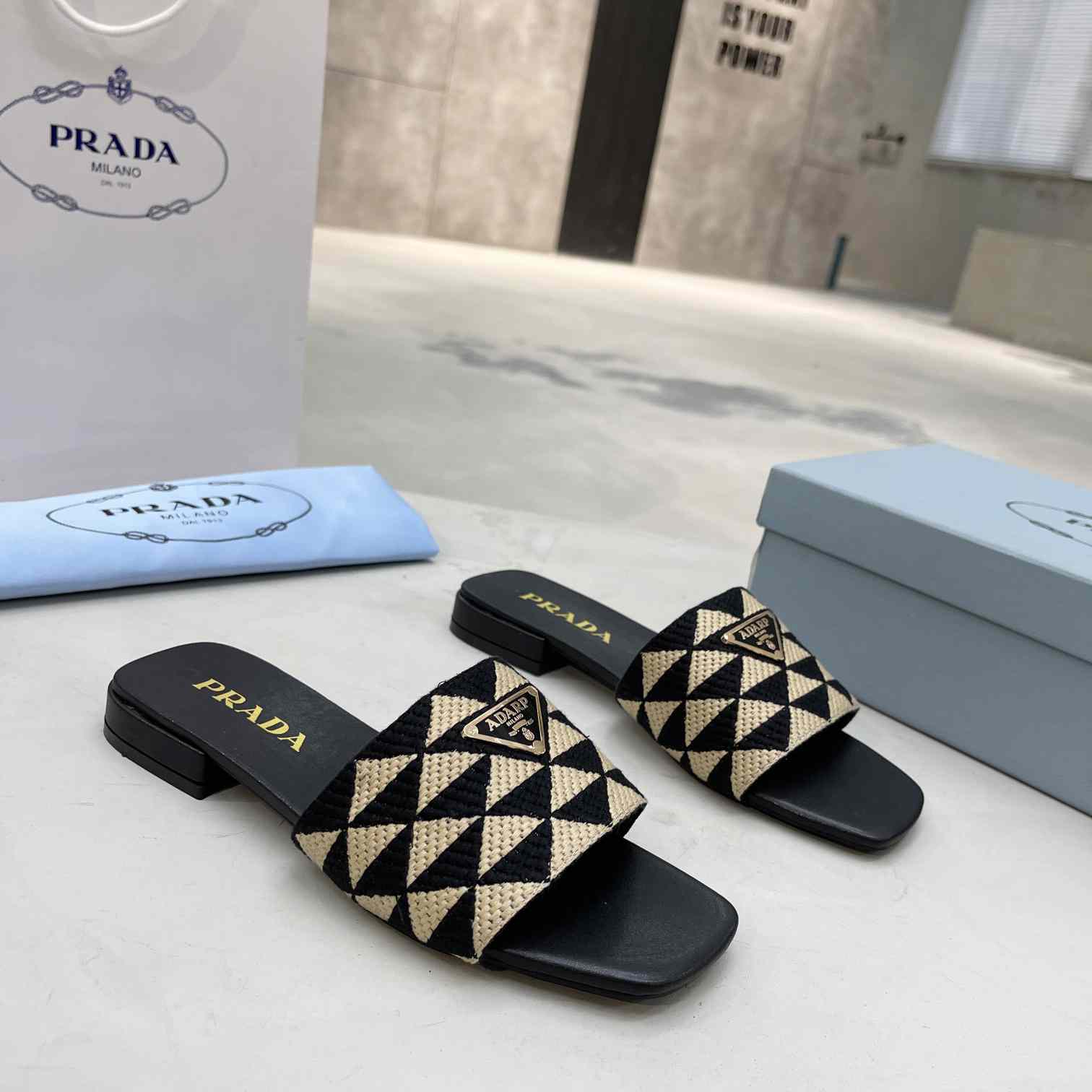 Prada Embroidered Fabric Slides - DesignerGu