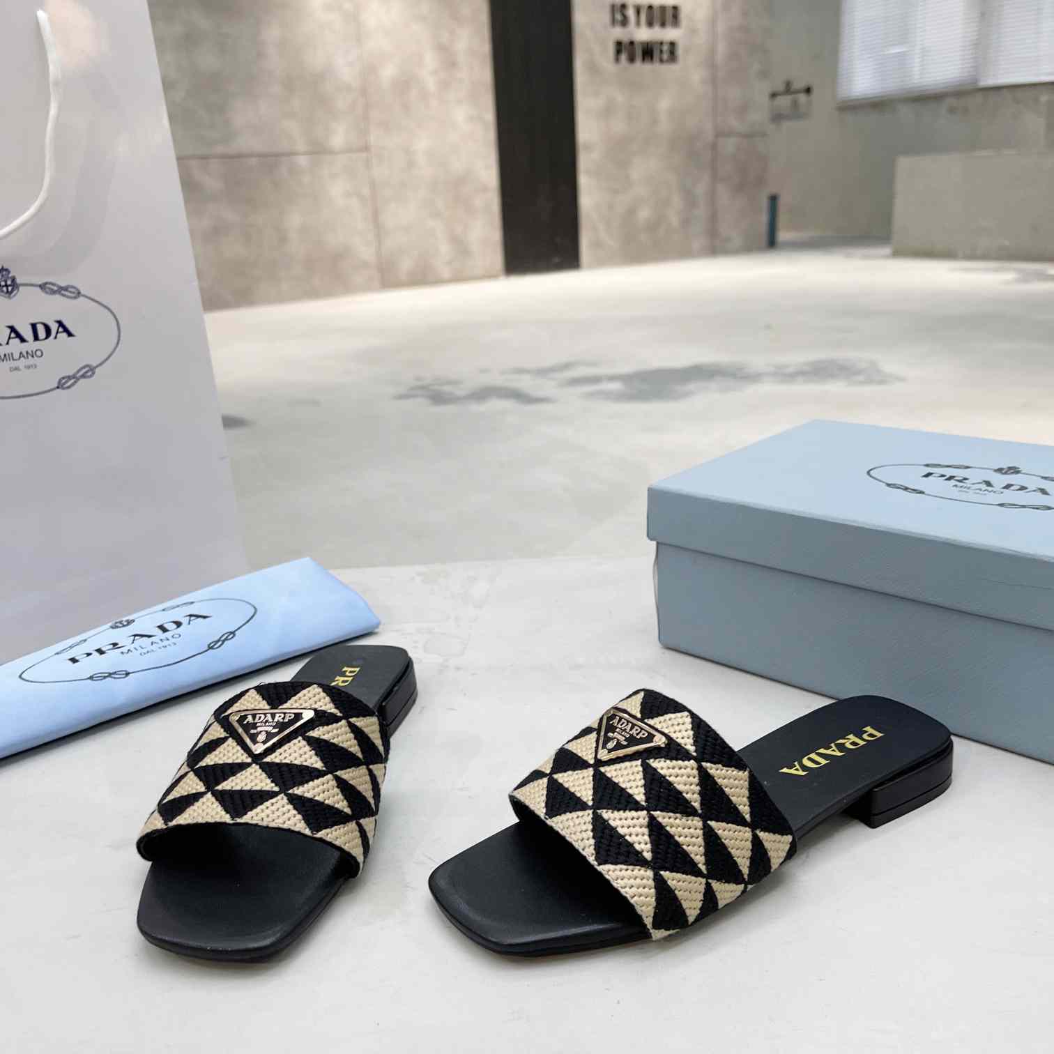 Prada Embroidered Fabric Slides - DesignerGu