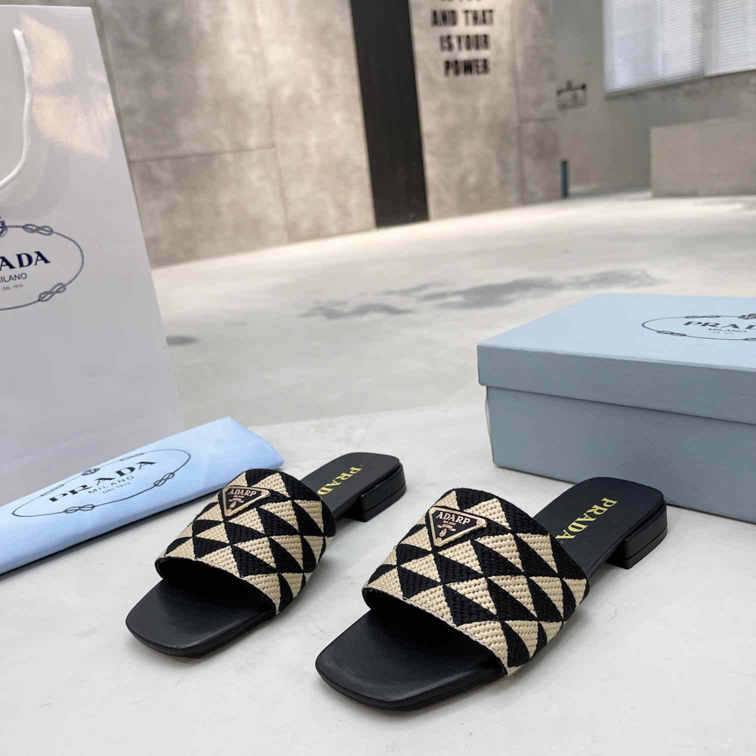 Prada Embroidered Fabric Slides - DesignerGu