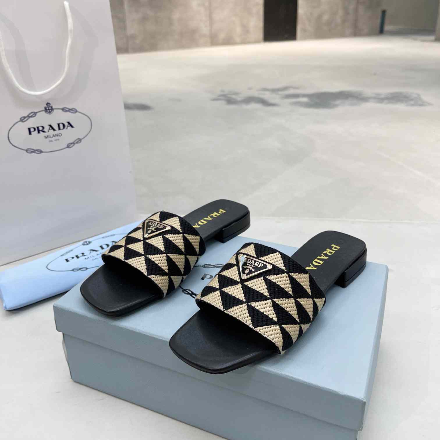 Prada Embroidered Fabric Slides - DesignerGu