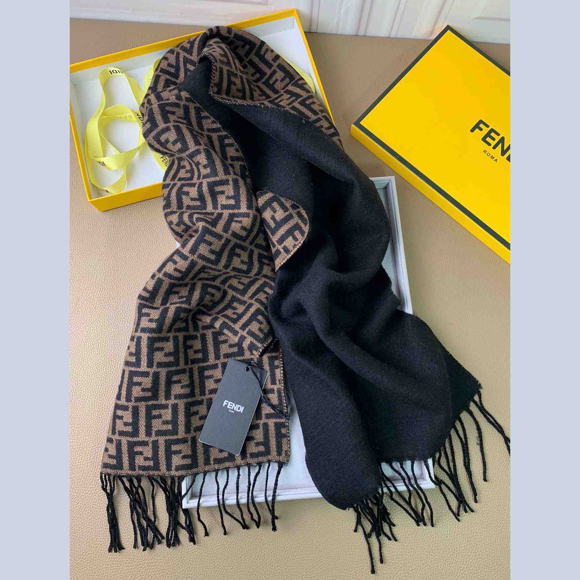 Fendi Brown Wool Stole Scarf - DesignerGu