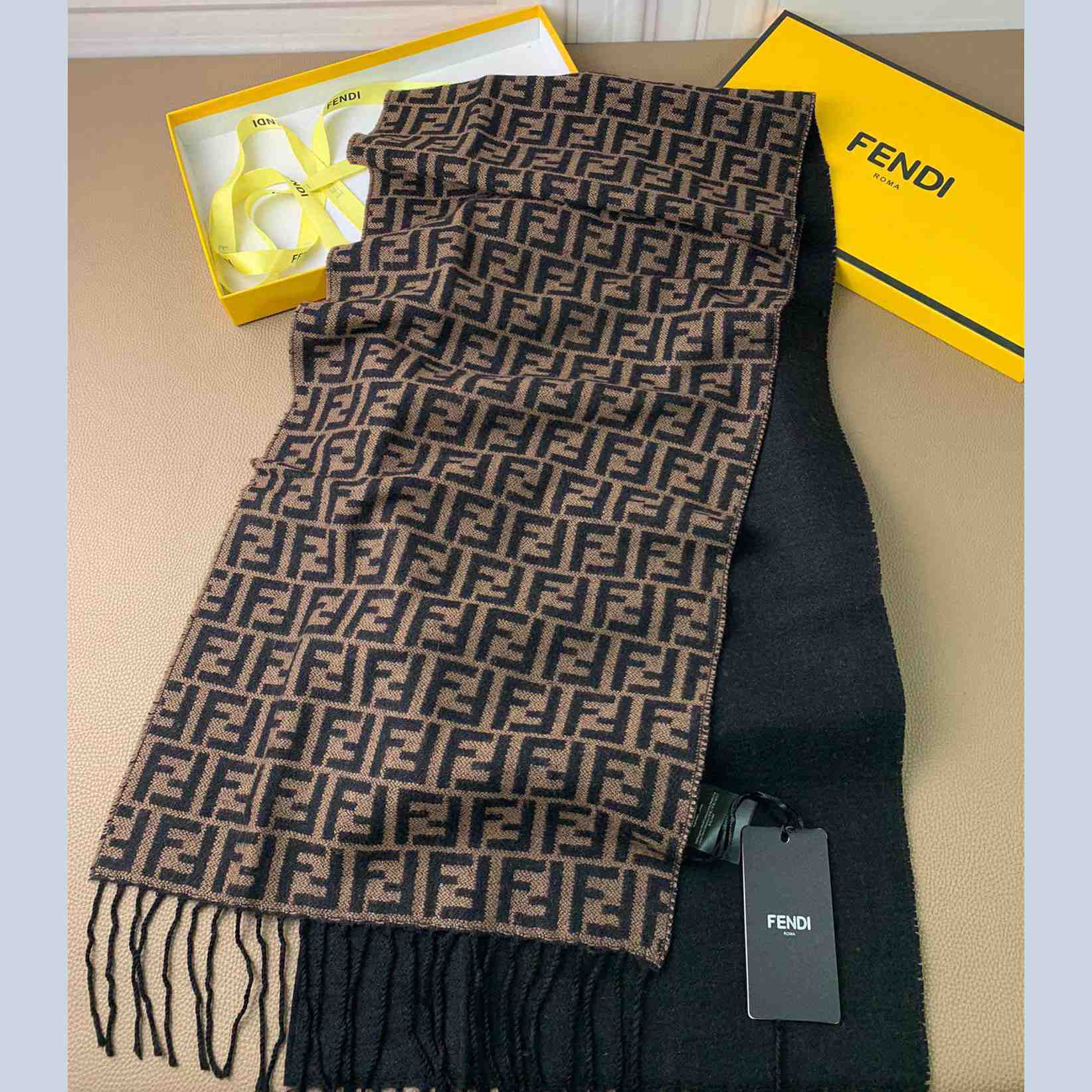 Fendi Brown Wool Stole Scarf - DesignerGu