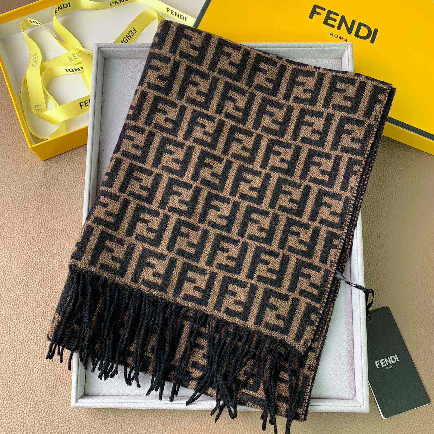 Fendi Brown Wool Stole Scarf - DesignerGu