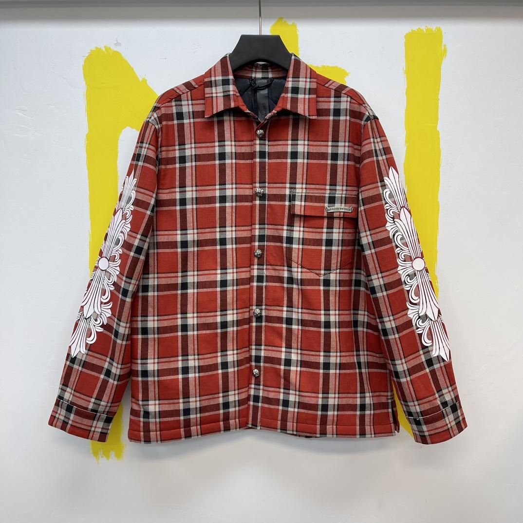 Chrome Heart Red Plaid Silver Buttons Flannel Jacket - DesignerGu