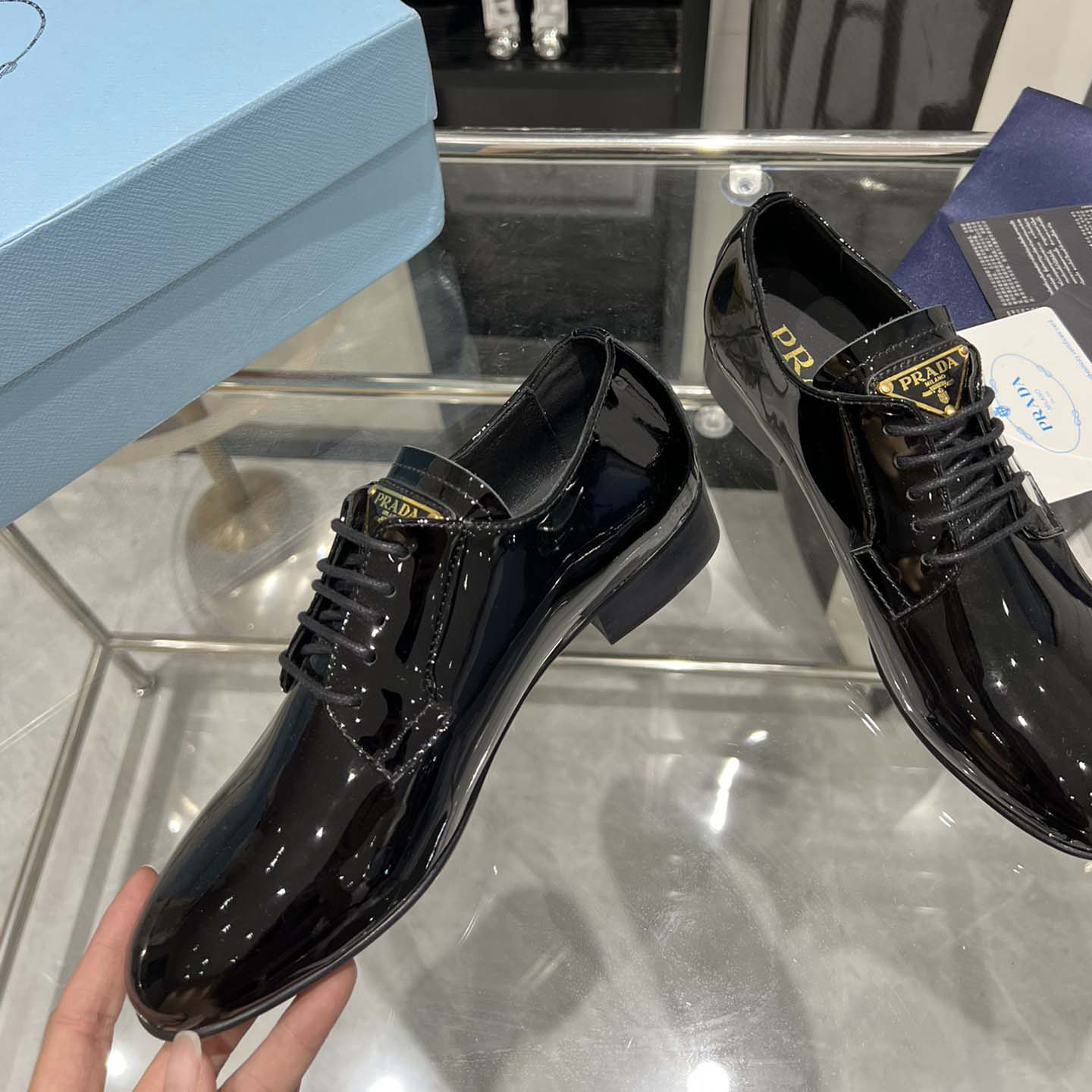 Prada Patent Leather Lace-up Shoes - DesignerGu