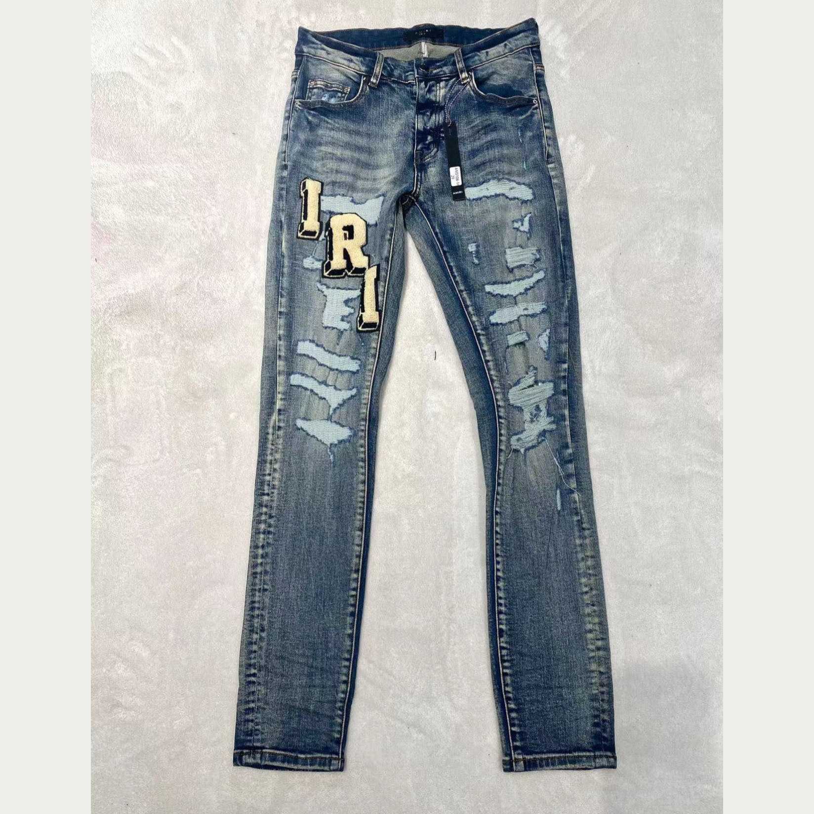 Amiri Blue Skinny-fit Logo-appliquéd Distressed Jean - DesignerGu