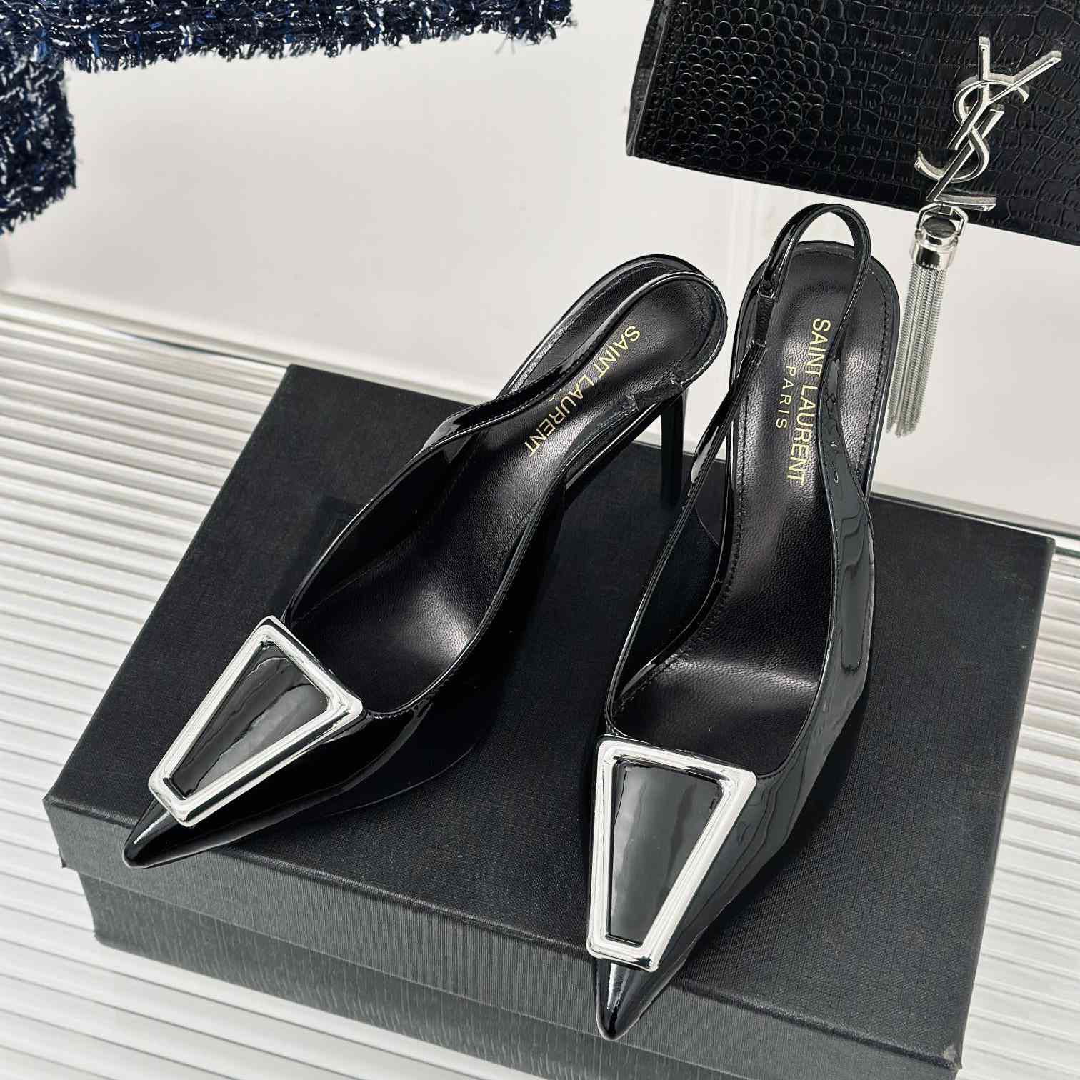 Saint Laurent Avenue Slingback Pumps In Patent Leather - DesignerGu