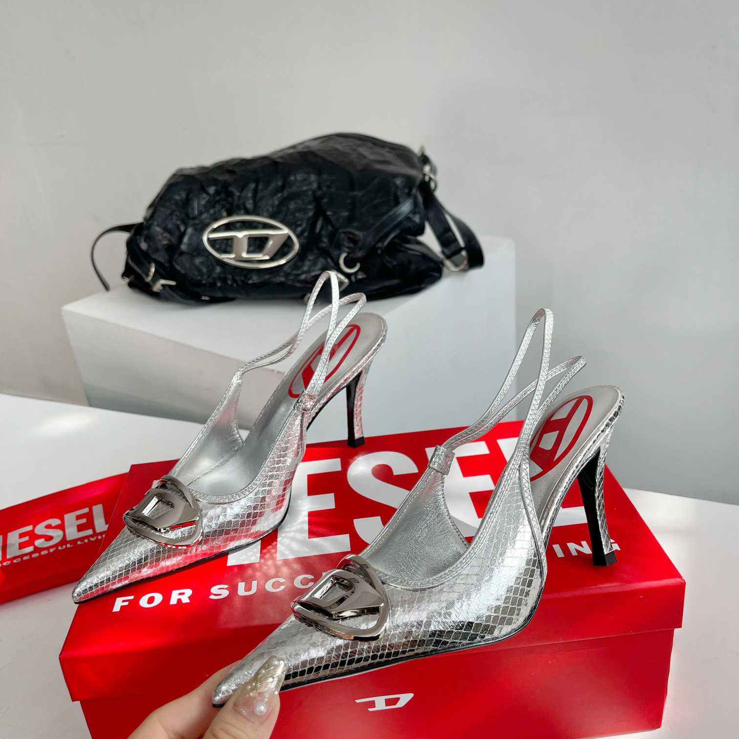 Diesel D-Venus Sb - Patent Snake-effect Slingback Pumps - DesignerGu