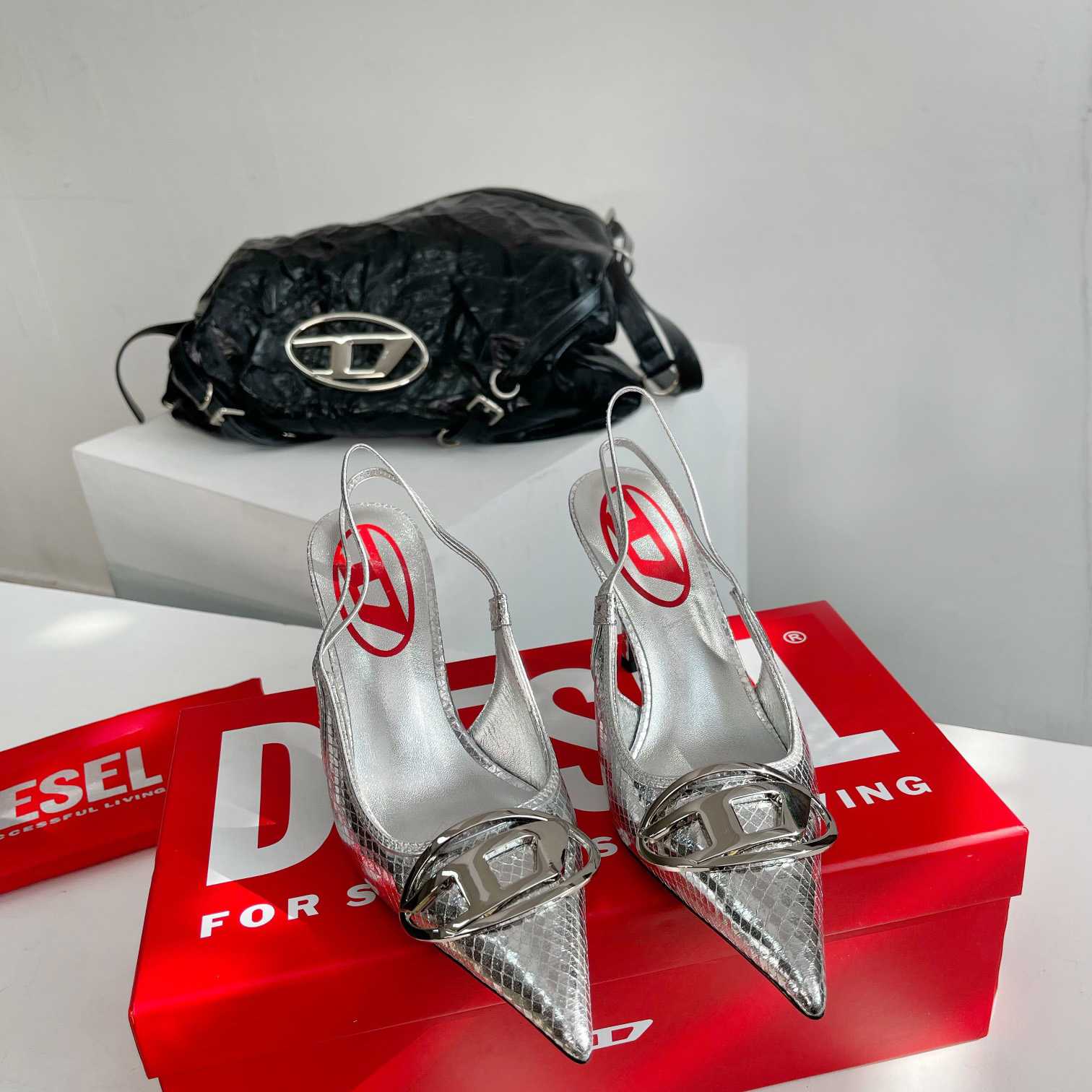 Diesel D-Venus Sb - Patent Snake-effect Slingback Pumps - DesignerGu