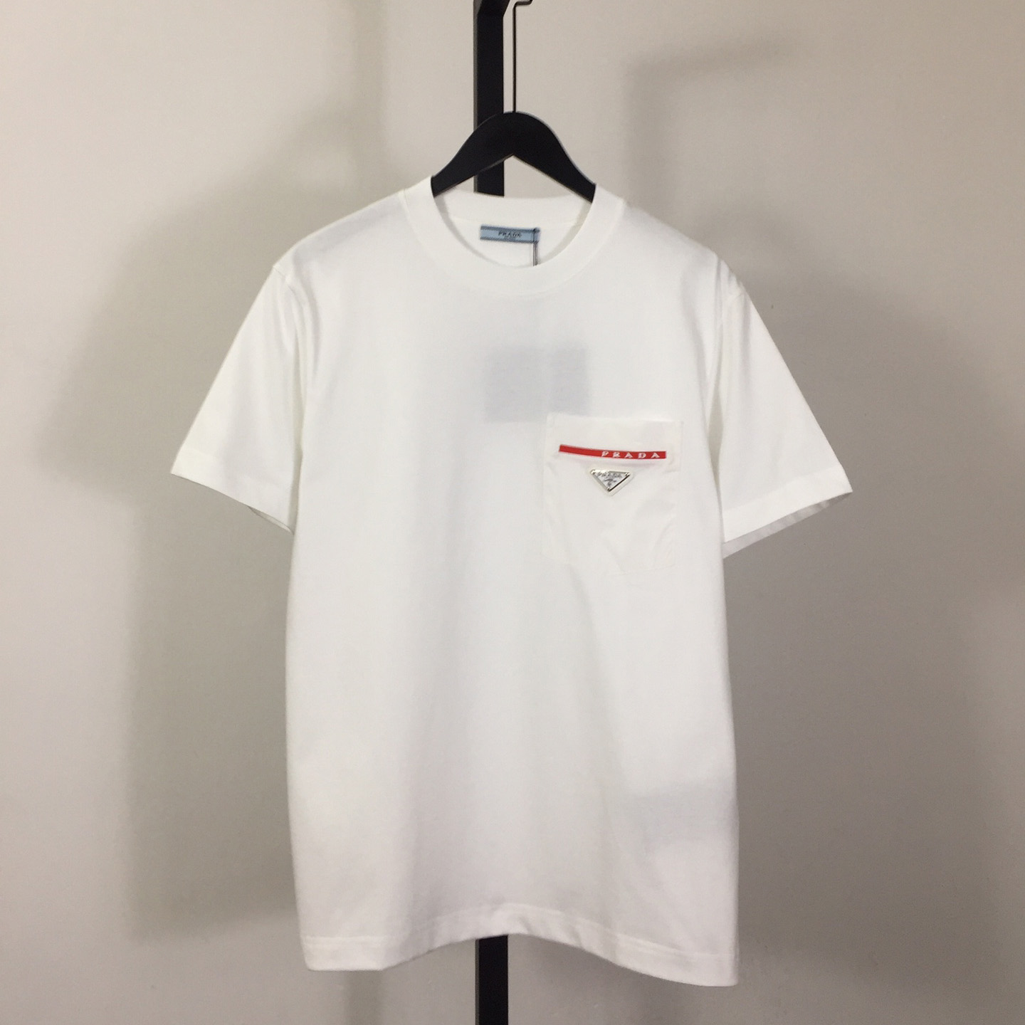 Prada Nylon Chest Pocket White T-shirt - DesignerGu