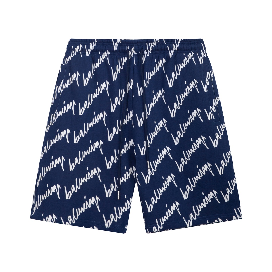 Balenciaga Navy Scribble Shorts - DesignerGu