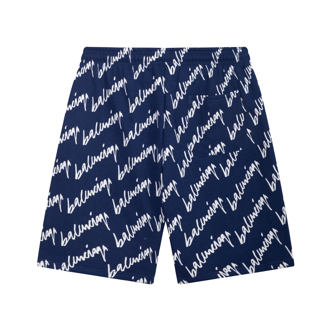 Balenciaga Navy Scribble Shorts - DesignerGu