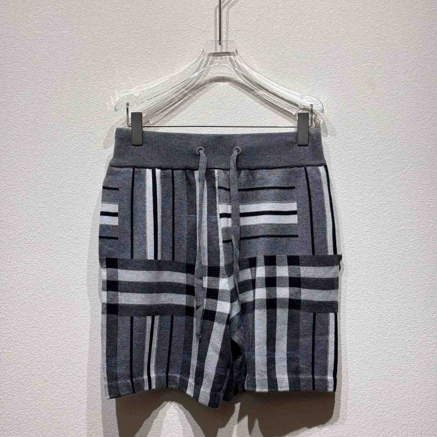 Burberry Check And Stripe Wool Blend Jacquard Shorts - DesignerGu