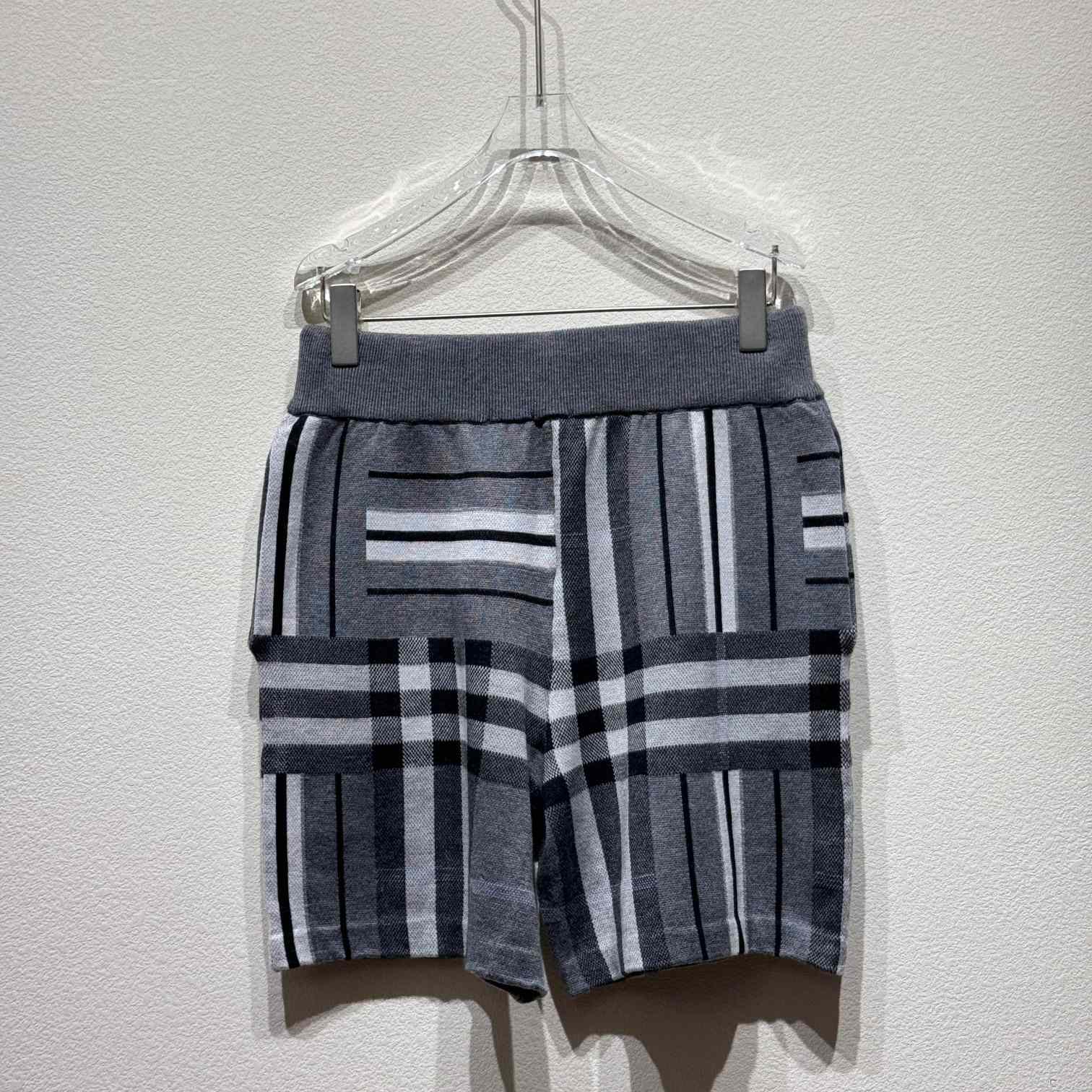 Burberry Check And Stripe Wool Blend Jacquard Shorts - DesignerGu