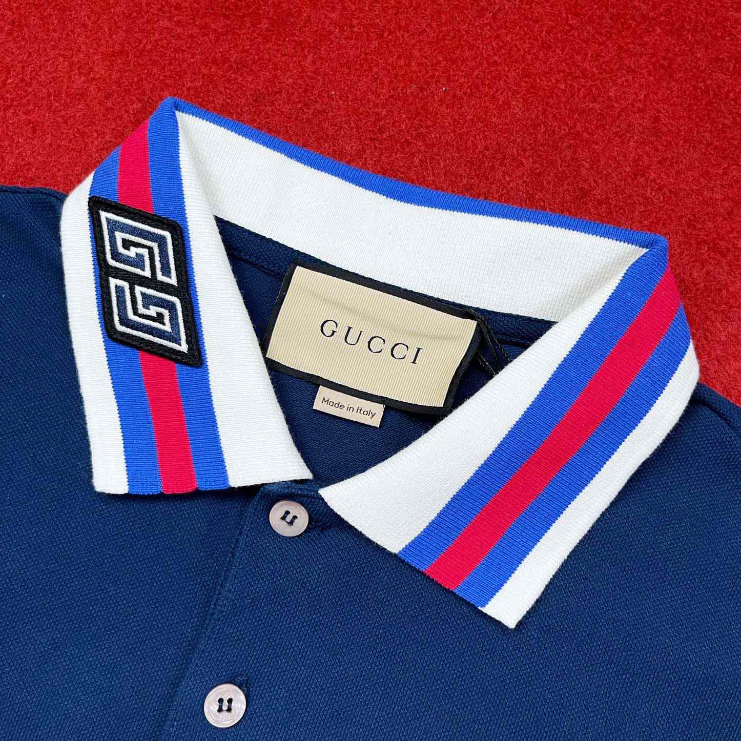 Gucci Cotton Piquet Polo With Web Collar - DesignerGu