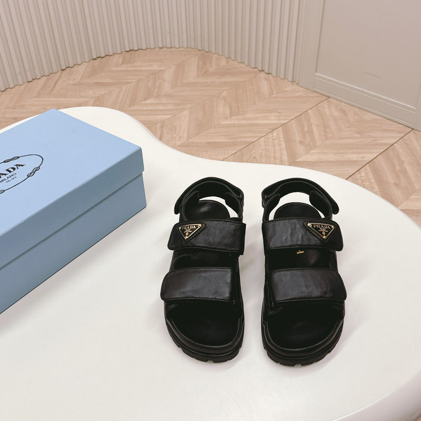 Prada Flat Nappa Leather Sandals - DesignerGu