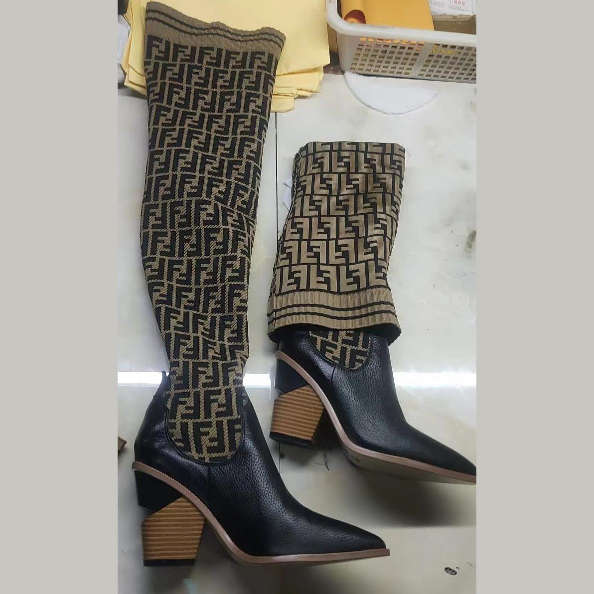 Fendi FF Cowboy Over the Knee Sock Boots  - DesignerGu