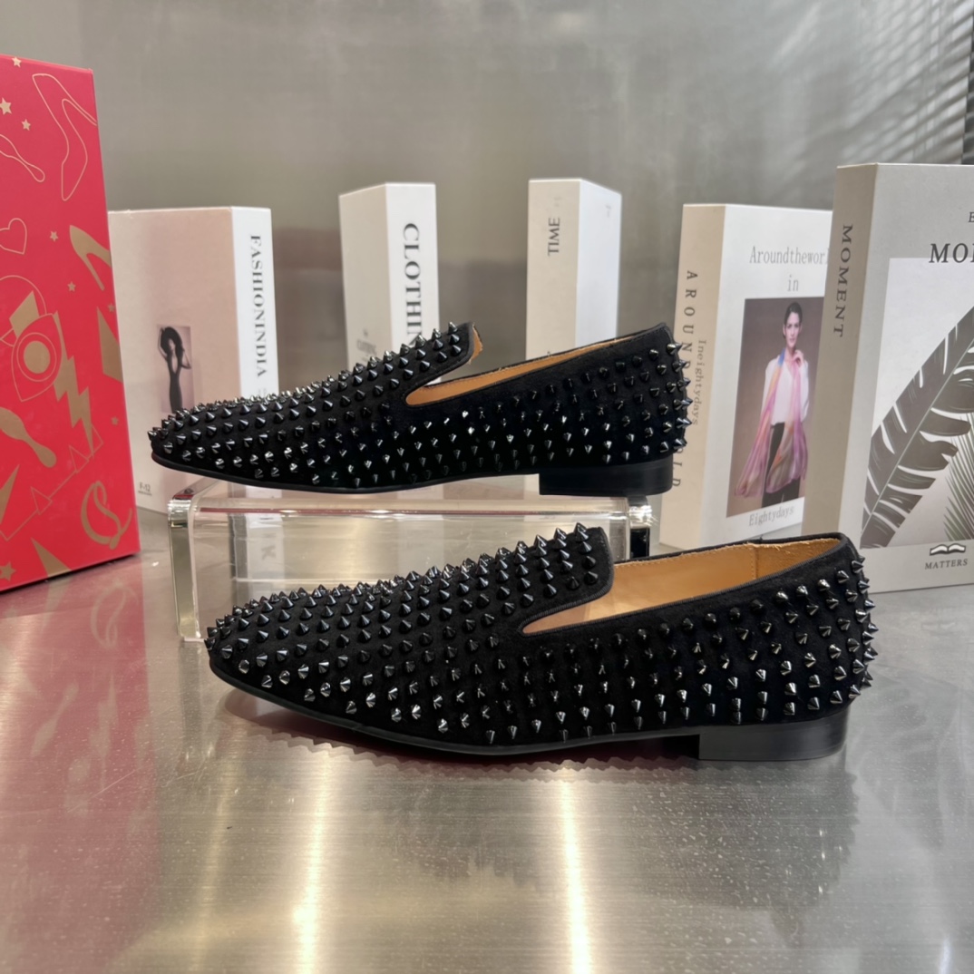 Christian Louboutin Black Dandelion Spikes Loafers - DesignerGu