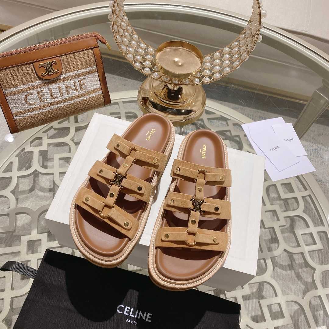 Celine Slides Tippi In  Suede Calfskin - DesignerGu