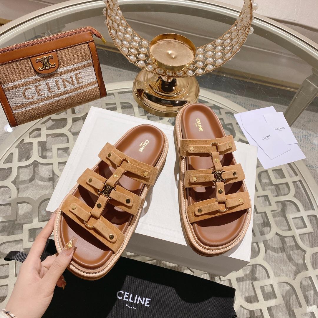 Celine Slides Tippi In  Suede Calfskin - DesignerGu