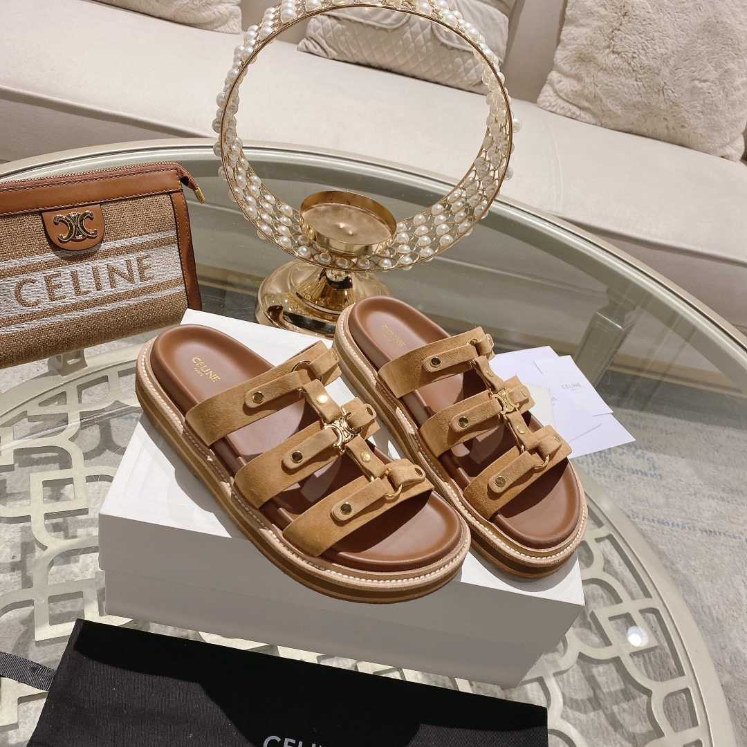 Celine Slides Tippi In  Suede Calfskin - DesignerGu