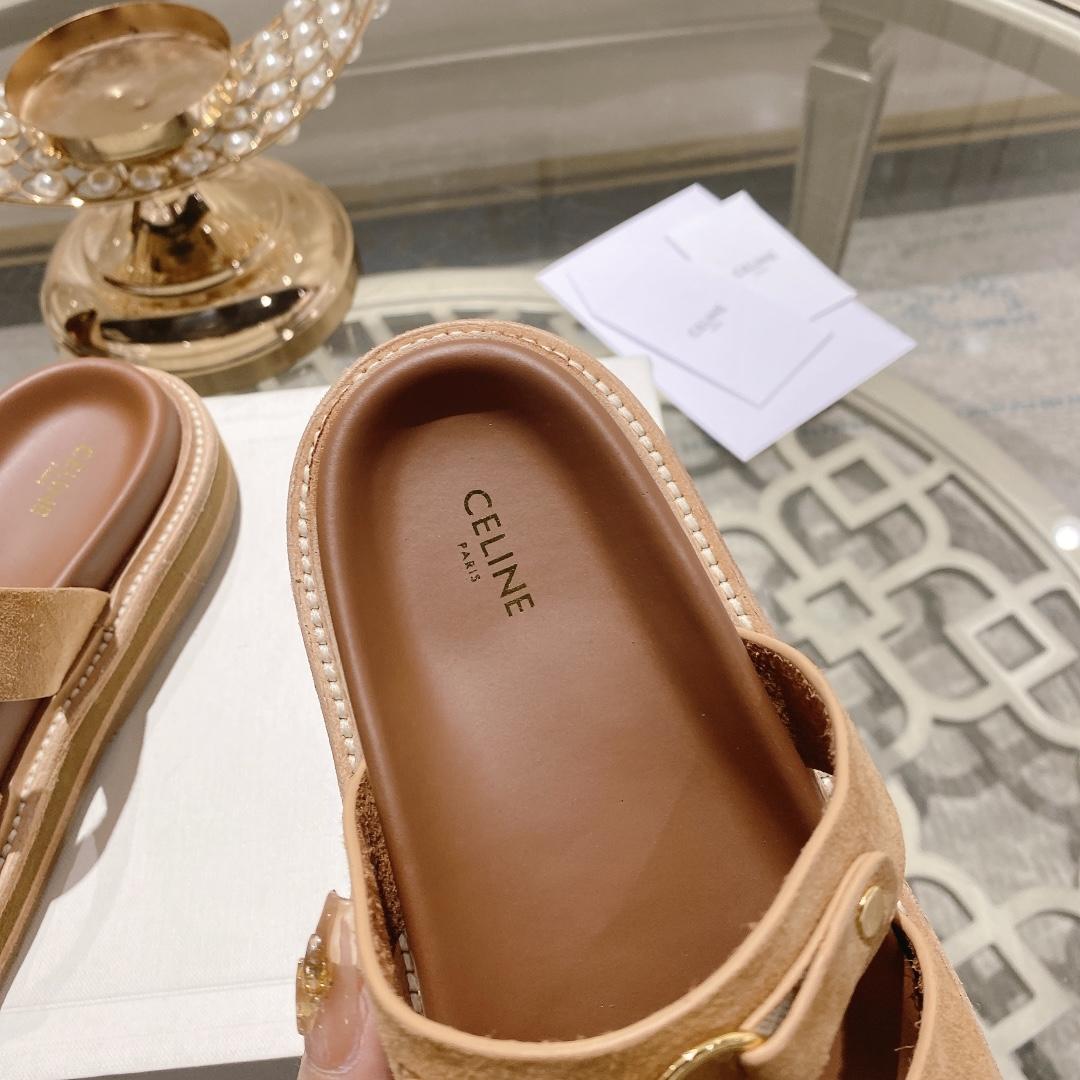 Celine Slides Tippi In  Suede Calfskin - DesignerGu