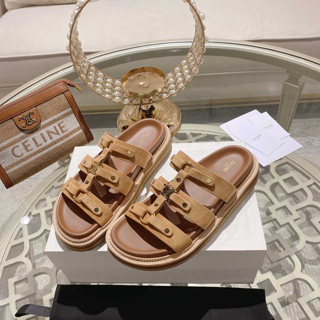 Celine Slides Tippi In  Suede Calfskin - DesignerGu