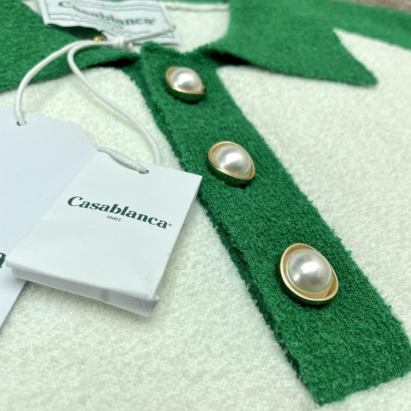 Casablanca Colour Blocking Boucle Polo - White / Green - DesignerGu