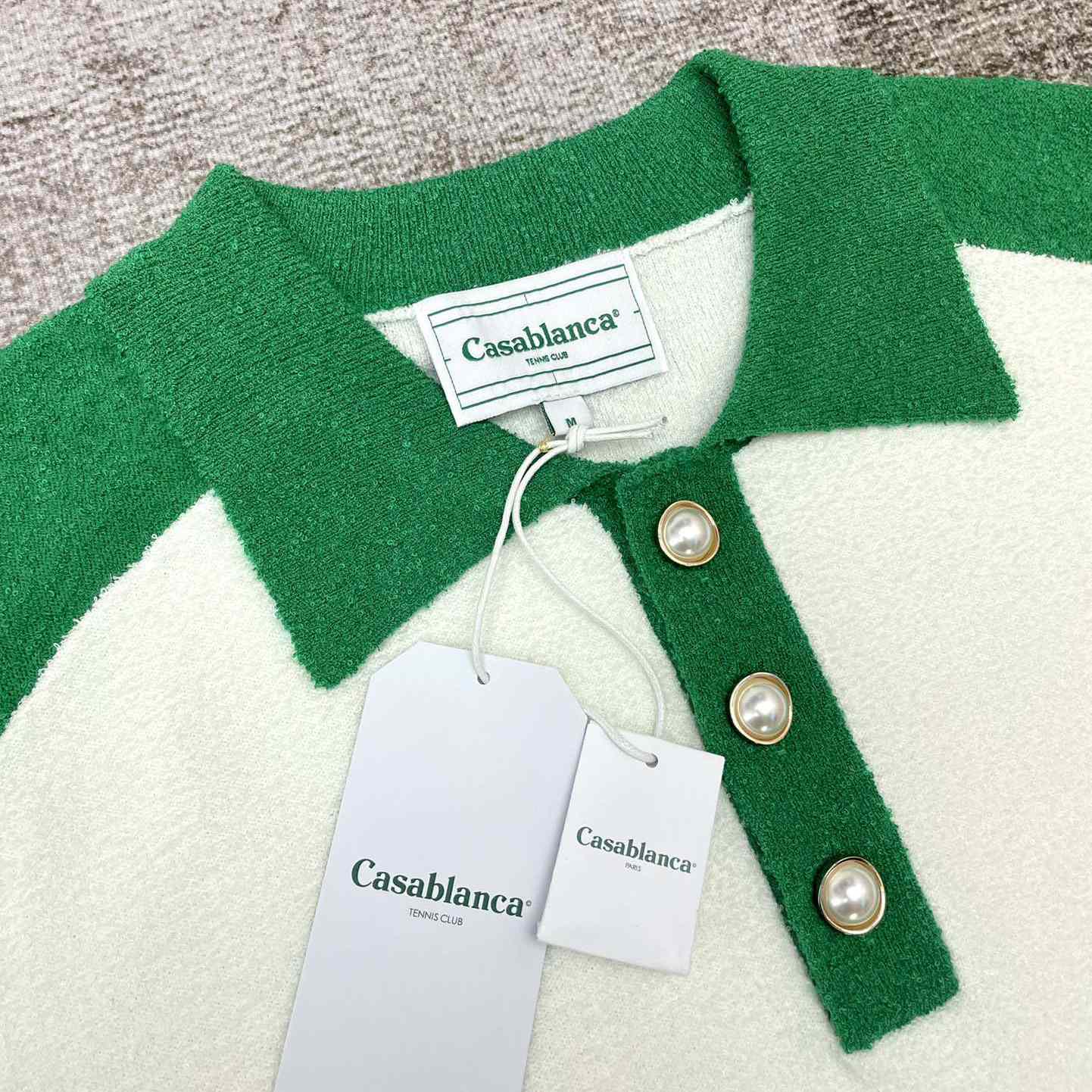 Casablanca Colour Blocking Boucle Polo - White / Green - DesignerGu