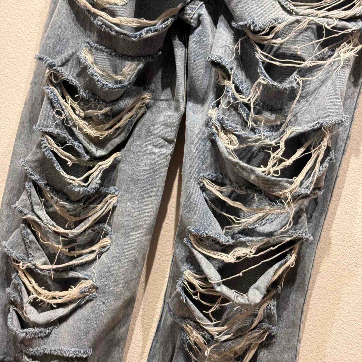 Balenciaga Super Destroyed Baggy Pants In Light Blue - DesignerGu