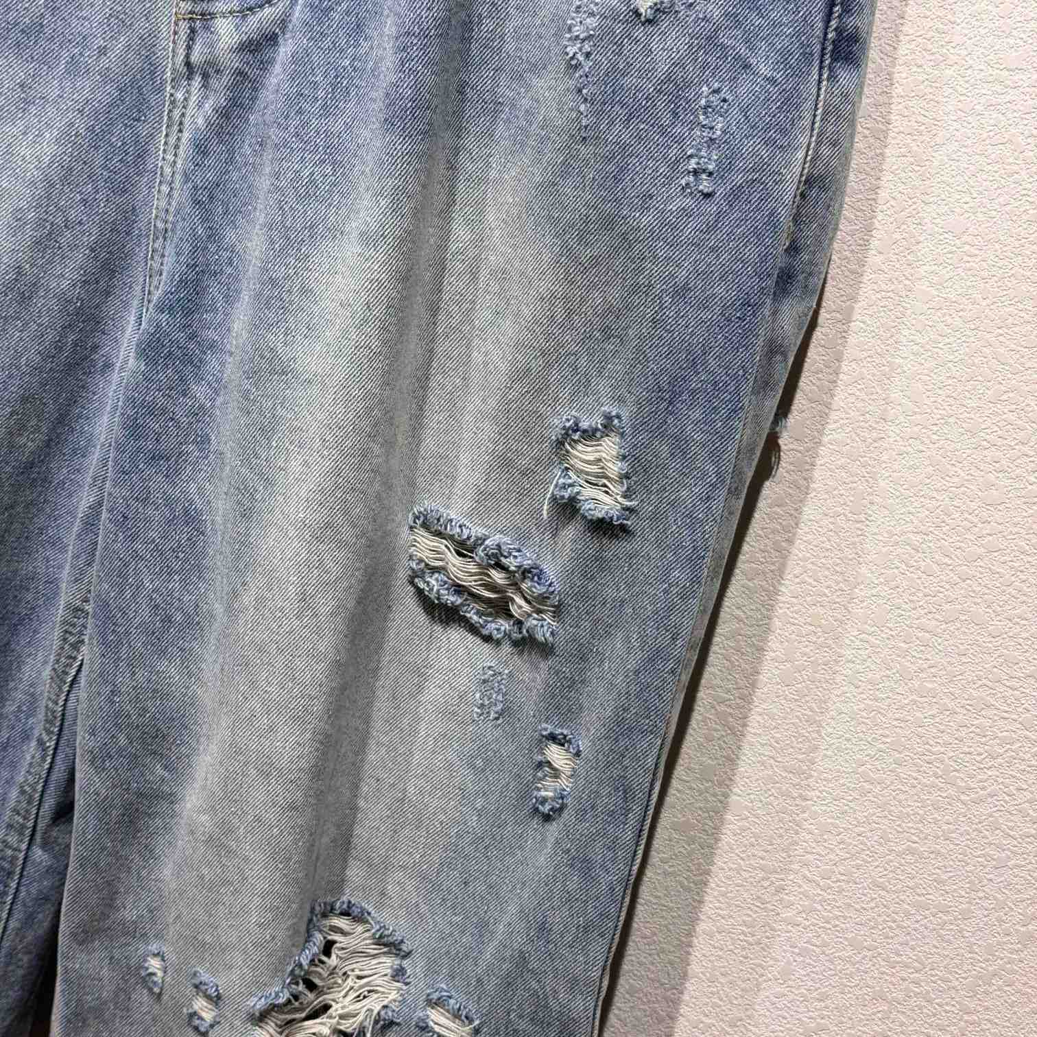 Balenciaga Super Destroyed Baggy Pants In Light Blue - DesignerGu