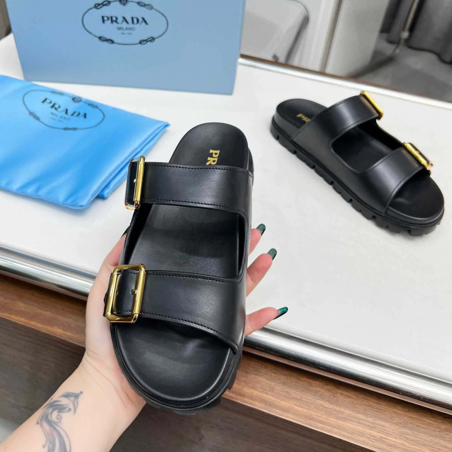 Prada Leather Strap Slides - DesignerGu