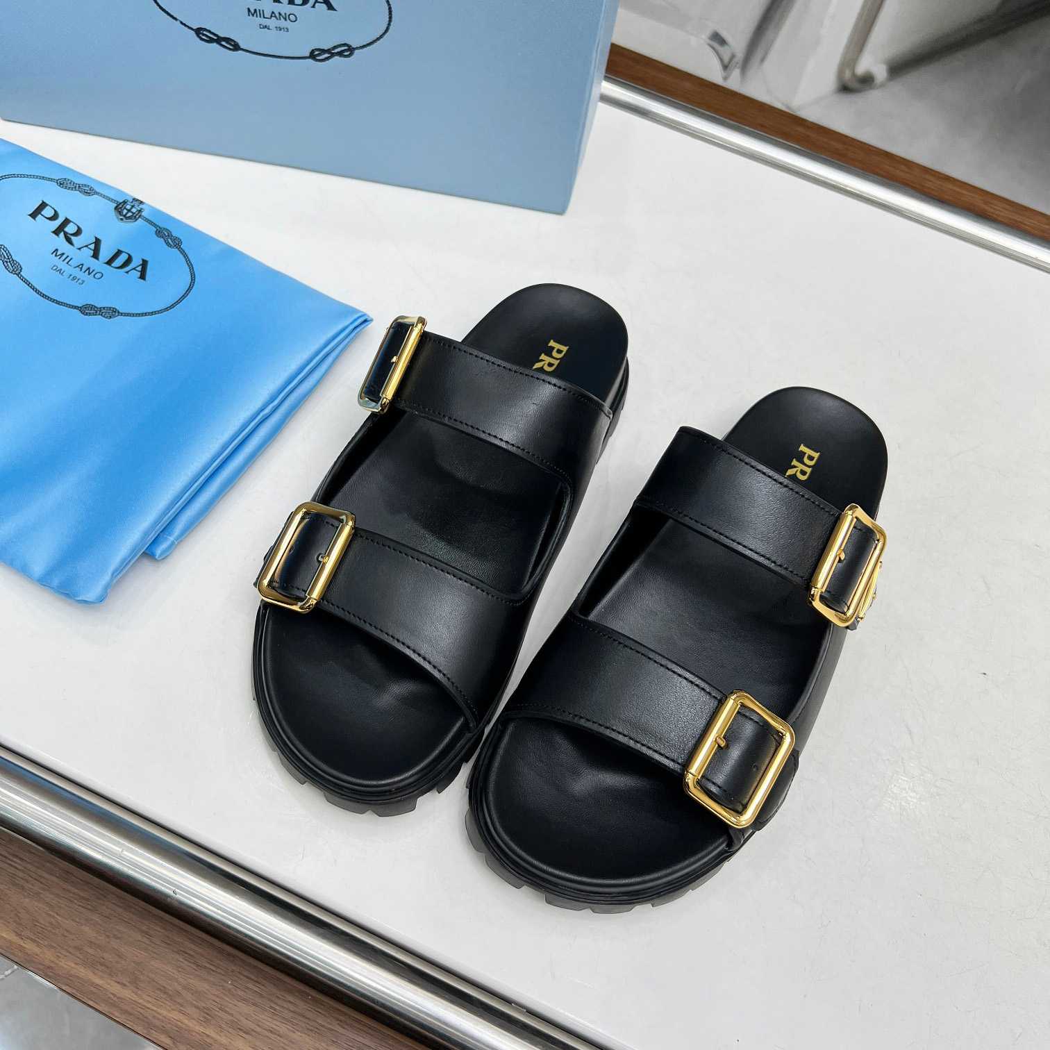 Prada Leather Strap Slides - DesignerGu